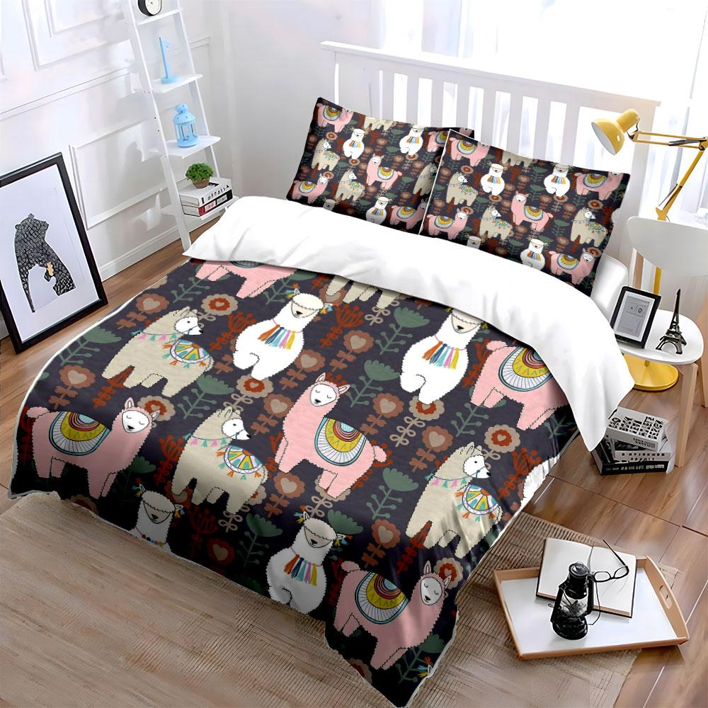 Colorful Llama Floral Bedding Set Bedding Duvet Cover Set Duvet Cover Pillowcases (1 * Duvet Cover 2 * Pillowcases, without duvet insert)