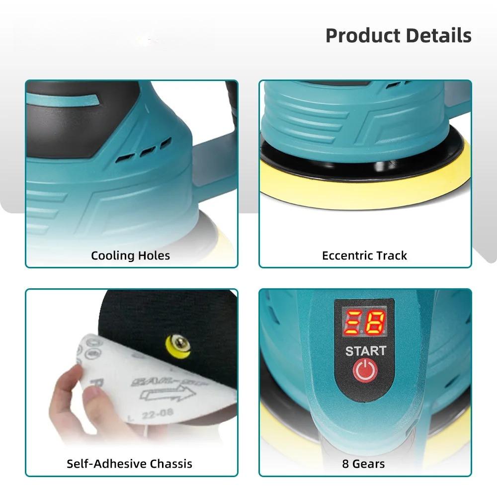6 Inch Portable Electric Car Polisher 8 Gears Auto Polishing Wax Tool Handheld Sanding Rust Removal Machine