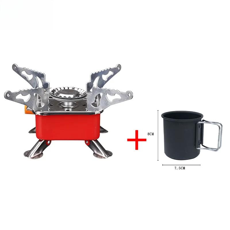 Portable Foldable Mini Gas Camping Stove and Ultralight Aluminum Alloy Cup for Hiking Picnic Boiling Water Coffee Tea