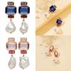 Chic European Style Square Rhinestone Stud Earrings With Designer Pearl Tassels