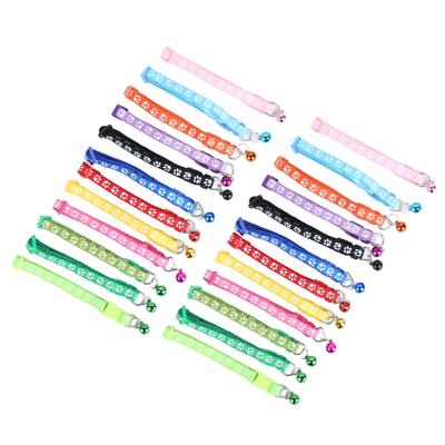 24pcs Pet Collars Reflective Adjustable Soft Skin Friendly Paw Print Dog Cat Collar with Bell for
