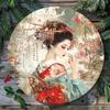 Round Metal Wall Sign Kimono Cafe Decor Vintage Tin Plaque