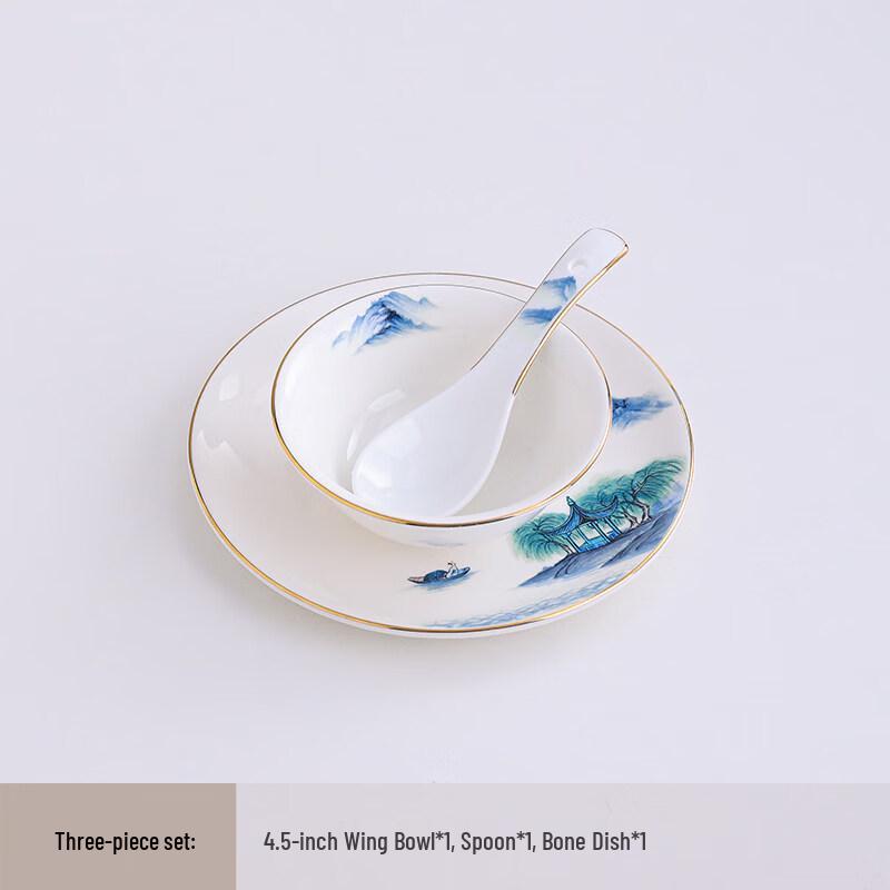 New Chinese Style Gold Rim Landscape Ceramic Dinnerware Set