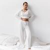 Summer new white round neck long-sleeved trousers women's loungewear simple casual breathable women's loungewear
