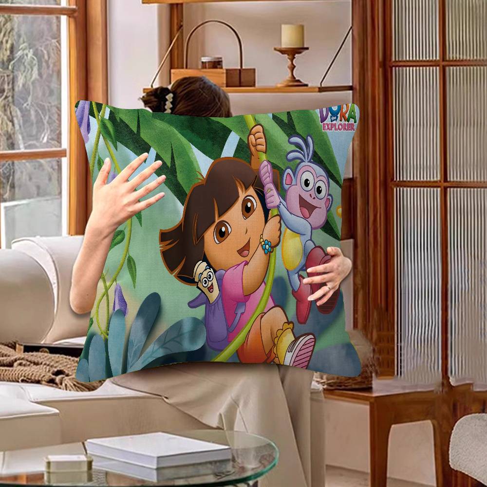 D-Dora Die E-Explorerin Zeichentrick-Ahorn-Design Kissenbezug Glückliche Herbsternte Deko Feiertagsdeko Kissenbezug