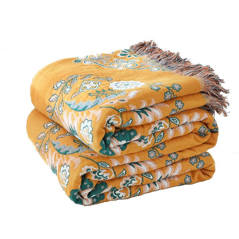 European Cotton Blanket And Throws Gauze Flowers Sofa Towel Double-sided With Tassels Four Seasons Leisure Blanket Thin Quilt