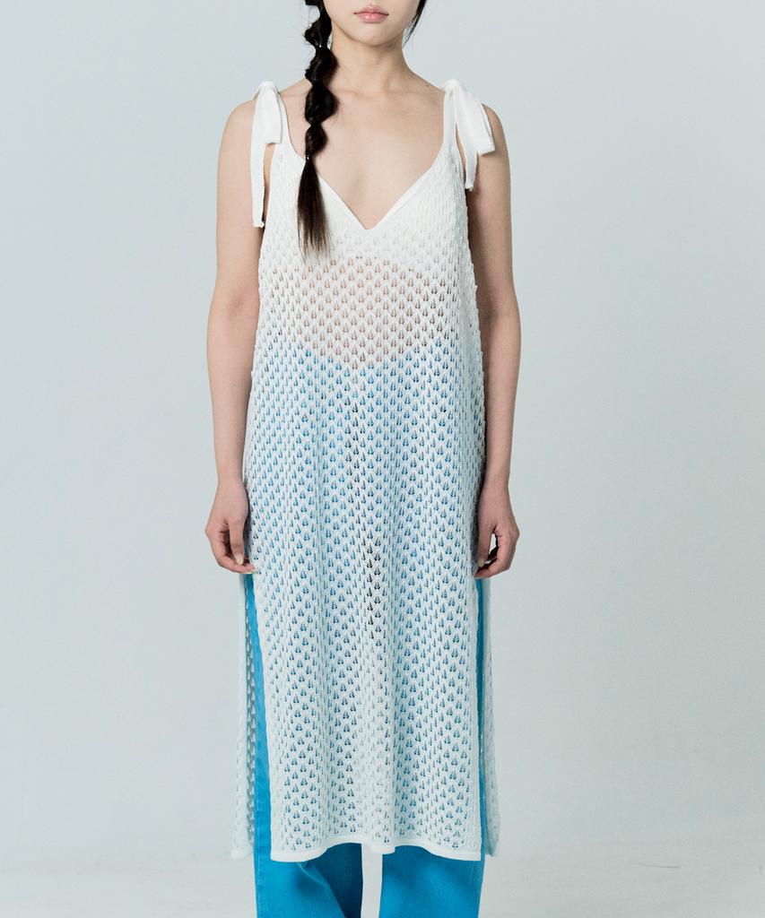Tobaseu Knit Dress With Cutout Punching Strap Detail (White)