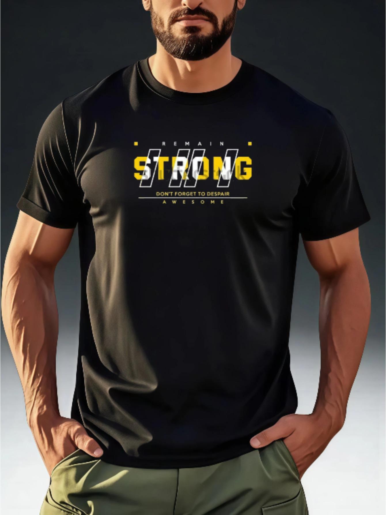Men S Trendy  REMAIN STRONG  Attitude Slogan Print T-Shirt XL