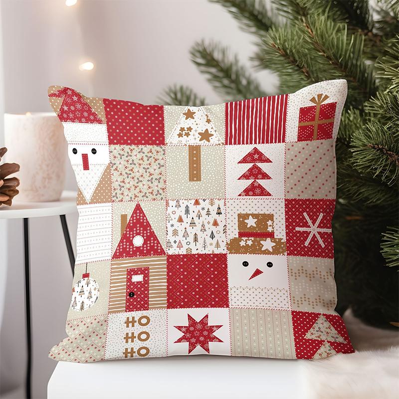 Weihnachtsmuster Dekokissen für Heimdekoration Quadratischer Polyester-Kissenbezug, moderner Sofa-Dekokissenbezug