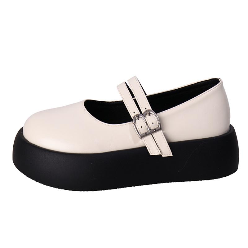 French muffin platform small leather shoes women's 2025 summer and autumn new round head height increase versatile with skirt Mary Jane single shoes