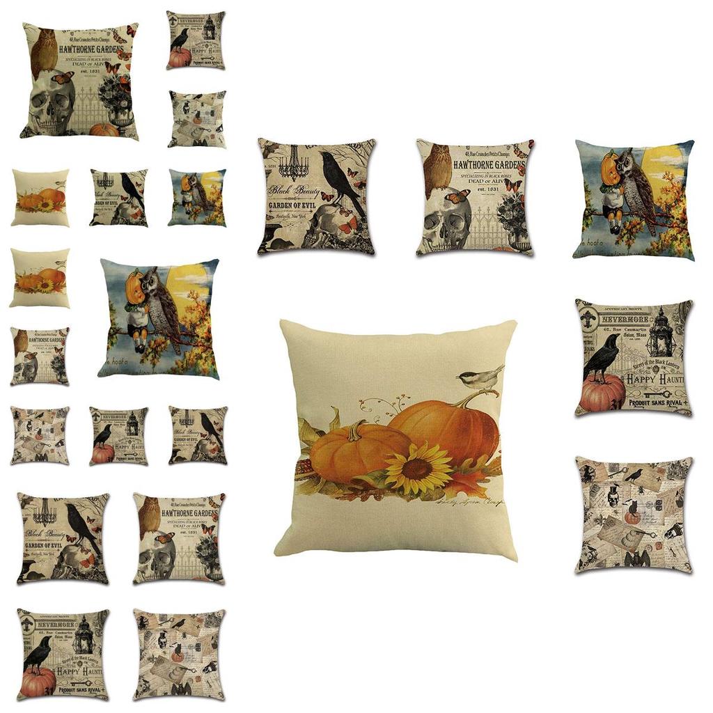 Stylish Cotton Linen Pillow Covers For Halloween Featuring Unique Pumpkin Designs