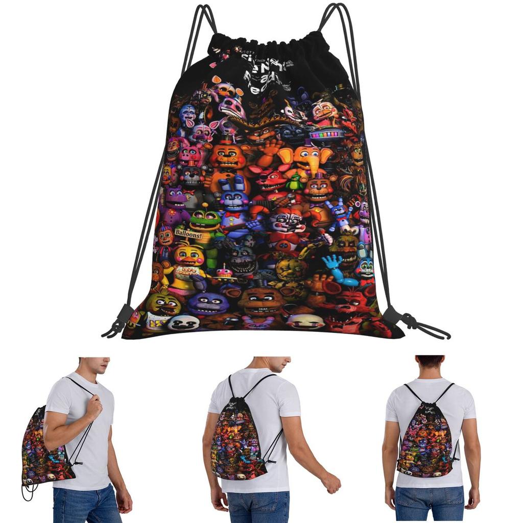 Five N Ights At Freddy's FNAF Backpacks Portable Drawstring Bundle Pocket Sundries Bag Book Bags for Man Woman School