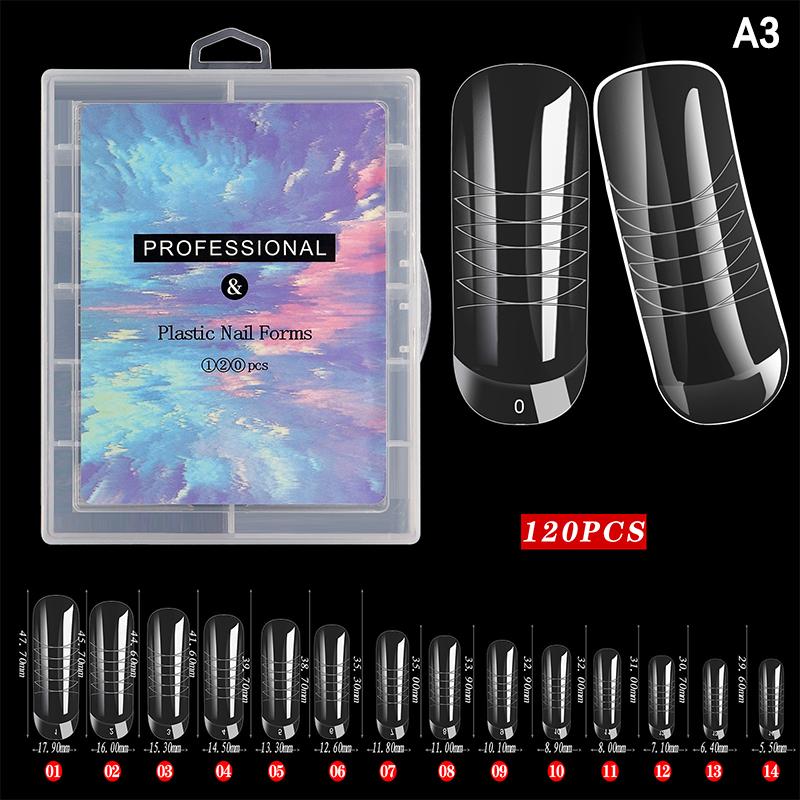 120 Pcs/Set Clear Dual Forms False Nails Full Cover Quick Building Gel Mold Tips Nail Extension Molds Upper Forms For Nails Tips