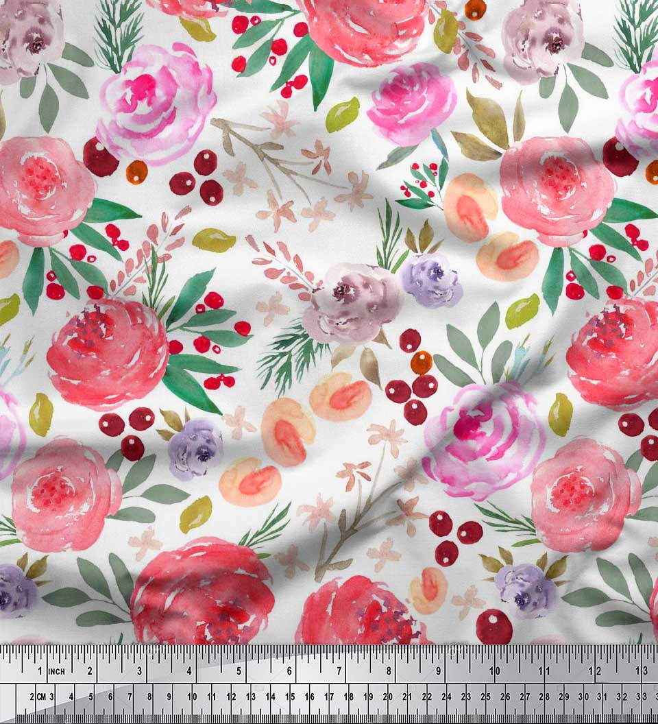 

Soimoi Japan Crepe Satin Тканина листя та камелії акварельний друк Швейна тканина метр 42 дюйма 42 Inch Wide - Poly Crepe білий