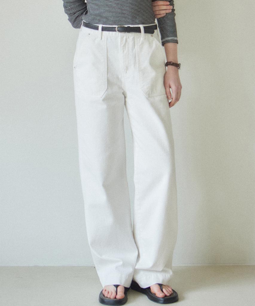 OURHOPE Washed Cotton Fatigue Pants - White
