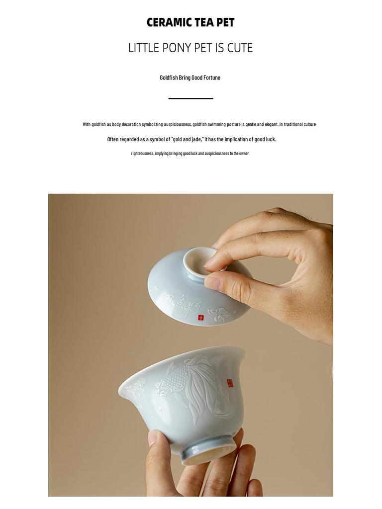 Dehua Ore Color Glaze White Fish Ceramic Gaiwan Tea Set - Thin Porcelain Kung Fu Tea Brewing Bowl