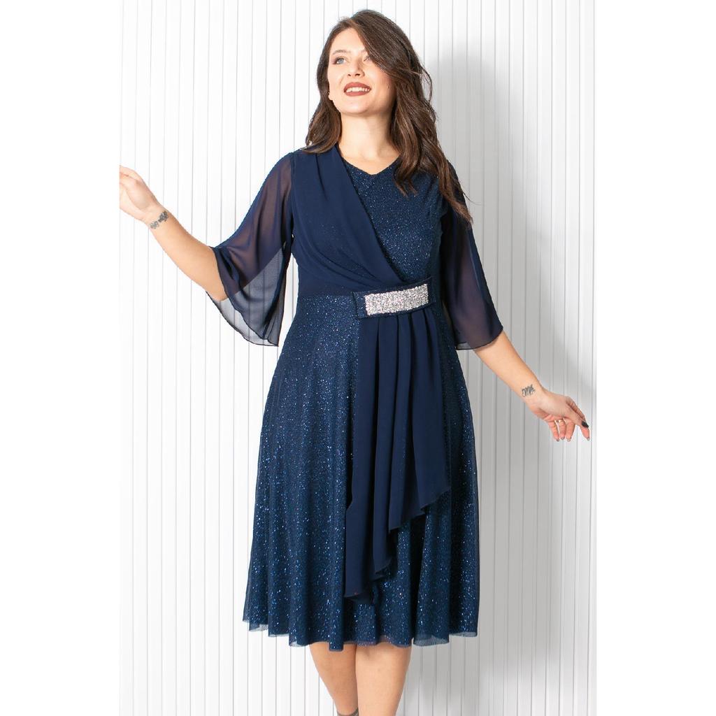 Pailletten-Abendkleid Marineblau Fhm900