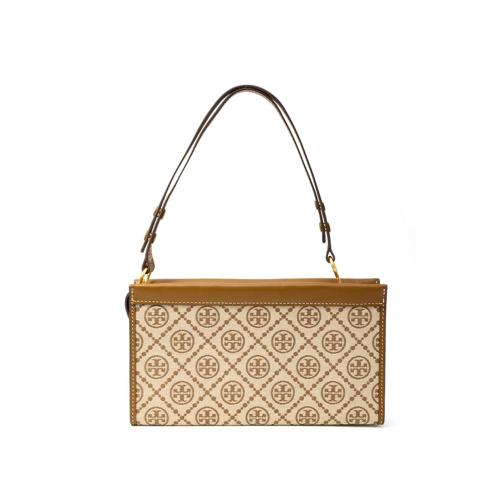 Tory Burch T Monogram Double T Logo Color Block Woven Jacquard Leather Tote Bag Mini Women Tote Bags Brown 82933-371