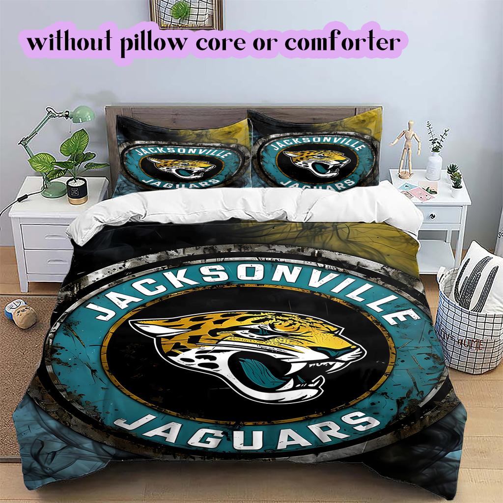 Jacksonville Jaguars Pattern Bedding Quilt Set Quilt Cover Pillowcase Home Decoration Birthday Gift (1 * duvet cover + 2 * pillowcase, without core)