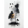 Minimalistisches Schwarz-Weiß Berg Baum Krähe Landschaft Poster Druck Leinwand Gemälde Abstrakt Wandkunst Wohnzimmer Heimdekor