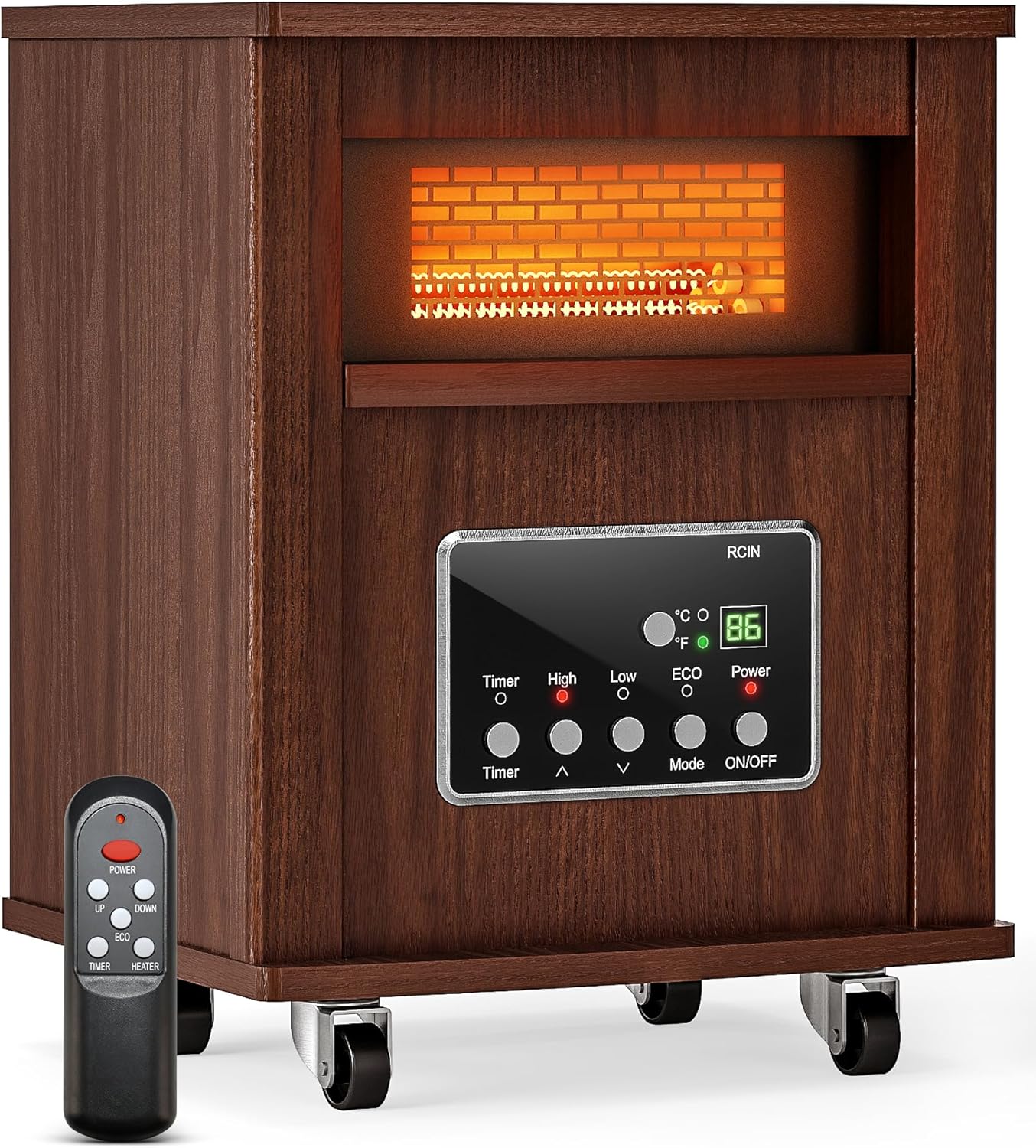 

Infrared Space Heater 1500W Portable with Remote & Timer, Wood Cabinet Electric Heater for Bedroom, Living Room, Office