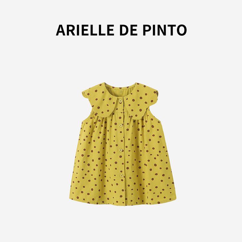 French Arielle De Pinto Girls  Petal Collar Polka Dot Dress Summer Fashionable Girls  Fashion Dress Card Green 90