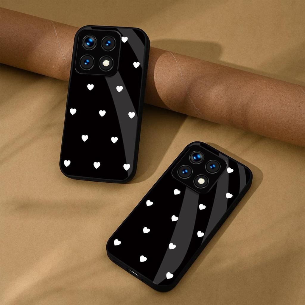 Cute Polka White Hearts Phone Cover for Xiaomi 15T 14T Pro Hard Gloss Acrylic Back Soft TPU Frame Anti-scratch Protective Case