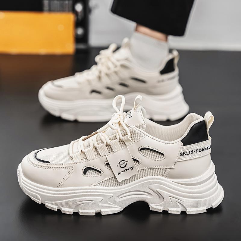 

Сетчатые мужские туфли весна и осень новые повседневные ретро спортивные туфли на платформе усиливающие взрыв беговые туфли для папы белые туфли 44 чёрный