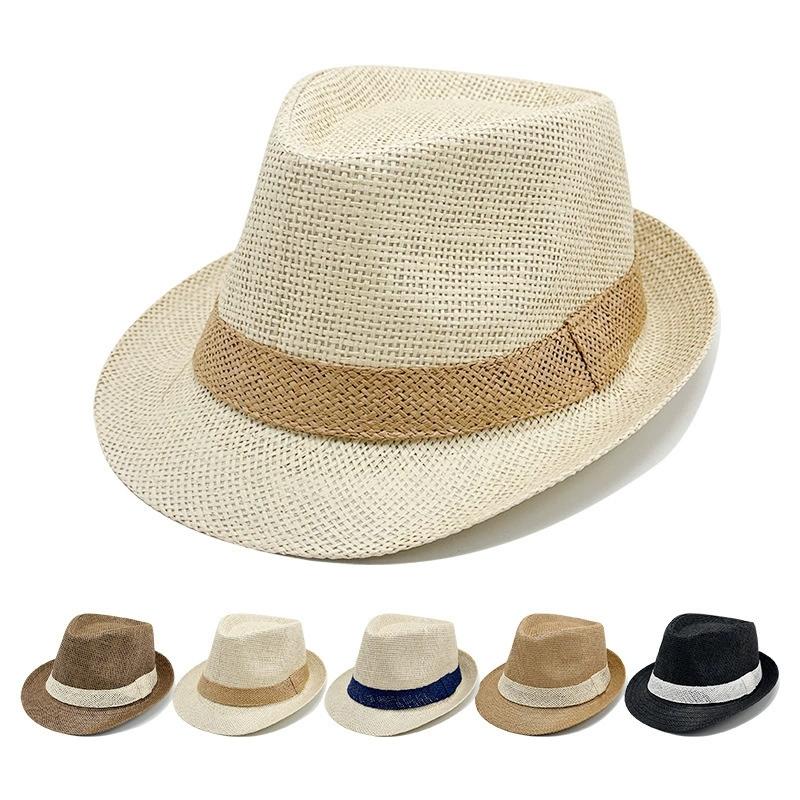 British Jazz Hat for Men Spring and Summer New Style Sun Protection Straw Hat Seaside Beach Hat Straw Casual Hat