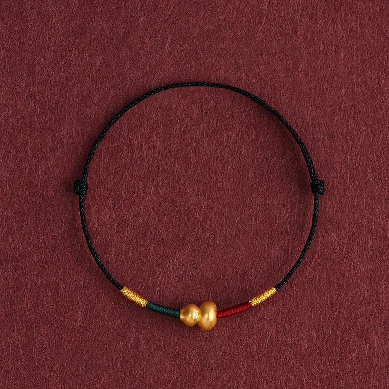 Ultra-fine 999 Pure Gold Red String Gourd Bracelet/Anklet for Zodiac Fortune  Prosperity Single Gold Rope