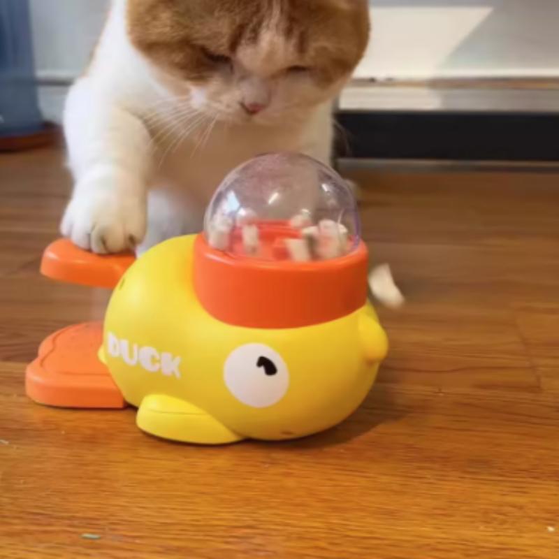 Yellow Duck-Shaped Cat Treat Dispenser Interactive Durable Plastic Puzzle Slow Feeder Dog Training Toy Entertainment