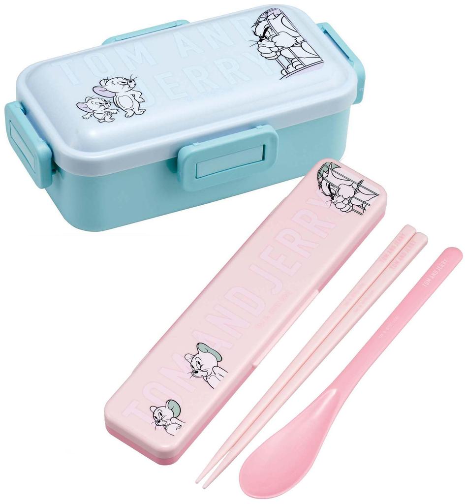 Skater Chopsticks and Spoon Combo Set, 18cm, for Adults, with Silicone Cushion for Silent Use, Made in Japan, Tom and Jerry Friends Design, CCS3SAAG-A