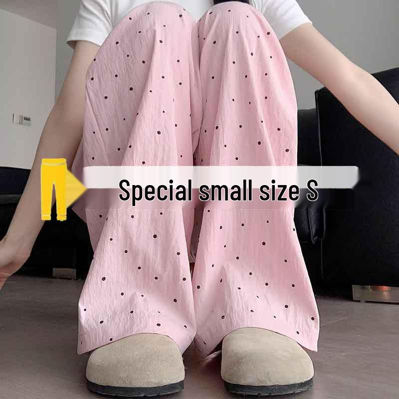 

Petite High-Waisted Lazy Pink Polka Dot Summer Silk Pants L (106-115 lbs)