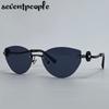 Trendy Cat Eye Frameless Sunglasses Women  Luxury Brand Y2K Punk Metal Cateye Sunglass Vintage Rimless Eyewear For Ladies