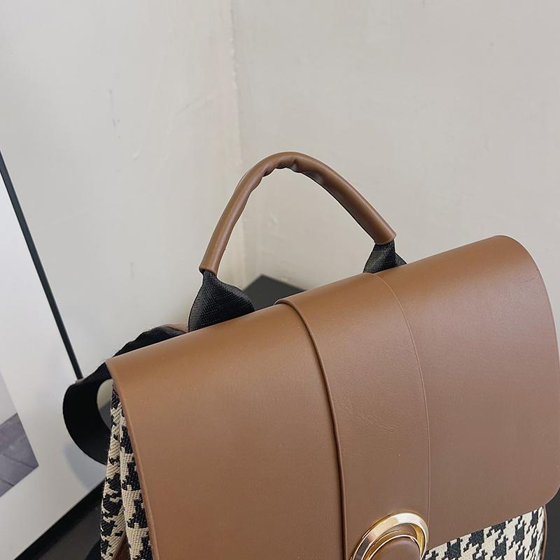 Plaid Commuter Backpack Female Desinvolte New Soft Leather Large Capacity Fashion All-Match Backpack