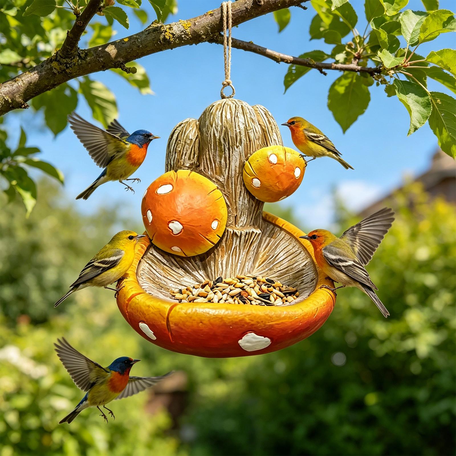 Resin Mushroom Hanging Bird Feeder Decorative Wild Bird Food Dispenser Weather-Resistant for Outdoor Garden Patio Yard China Mainland