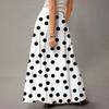 Damska Casualowa Składana Spódnica Maxi z Wysokim Stanem w Kropki z Kieszenią, Draperowana, Luźna