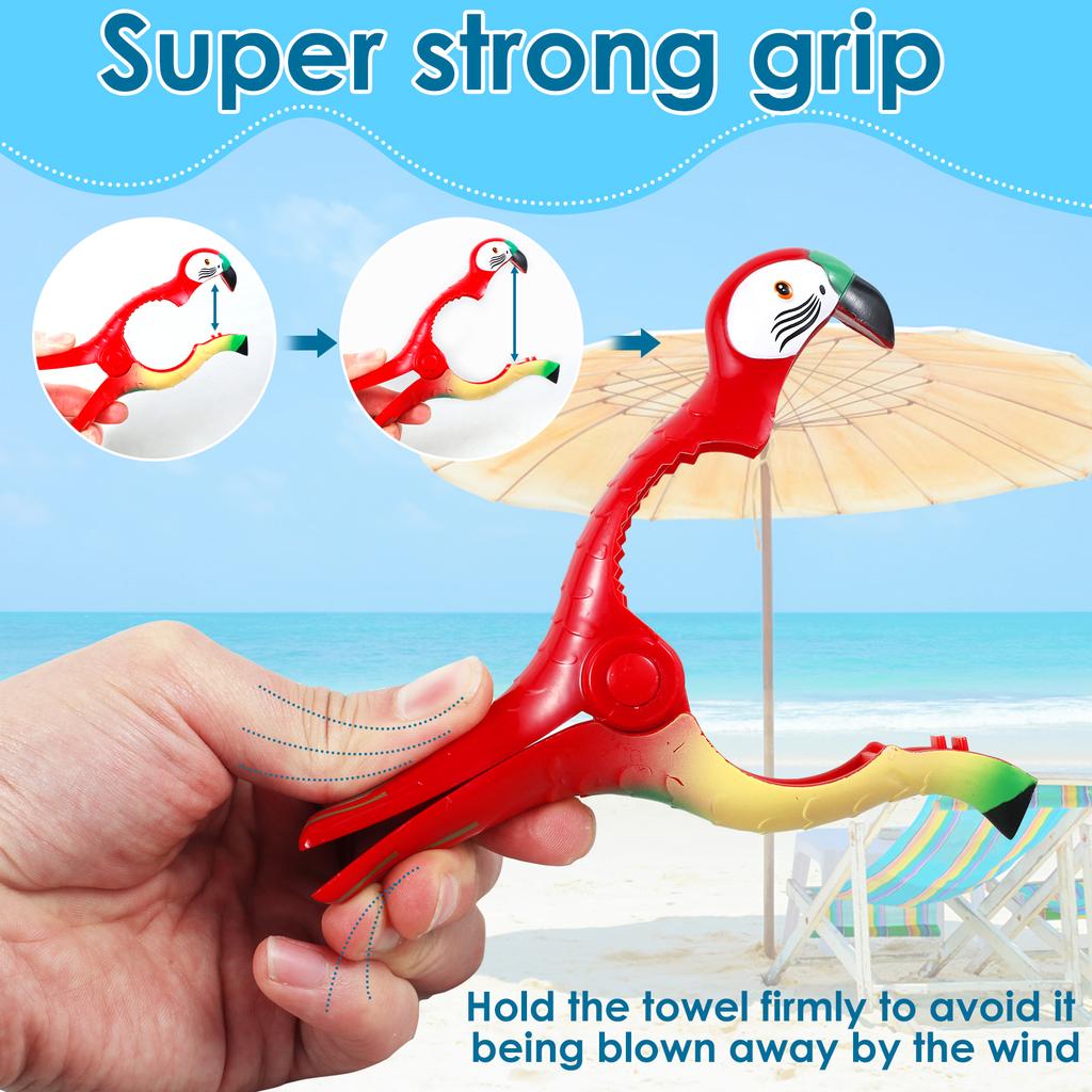 4Pcs Plastic Beach Towels Clips Cute Parrot Chair Towel Clamps Large Drying Racks Retaining Clip for Beach Chair Towel Blankets