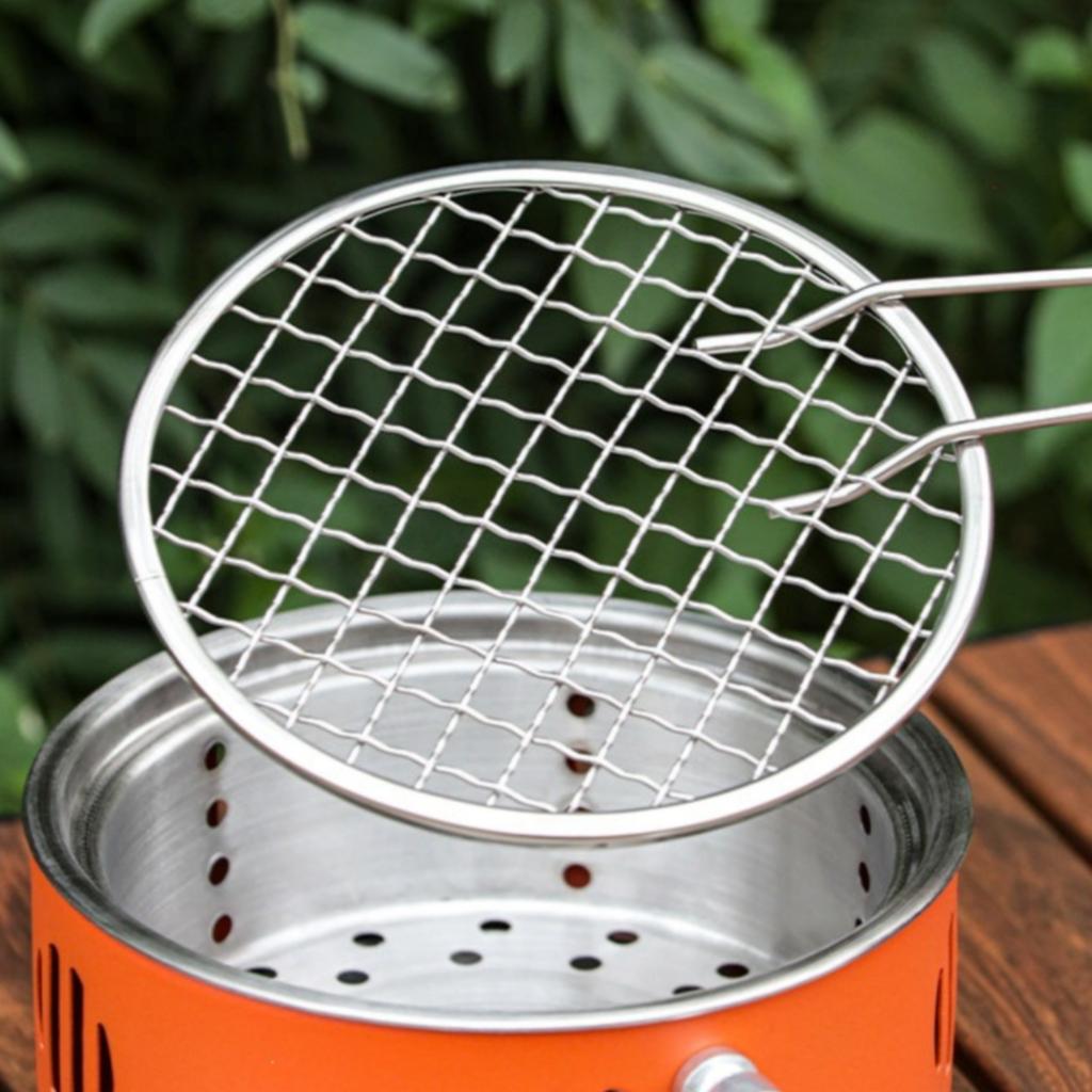 Small Round Charcoal Grill Ash Tray Stainless Steel Charcoal Grill Outdoor Cooker Handle Compact