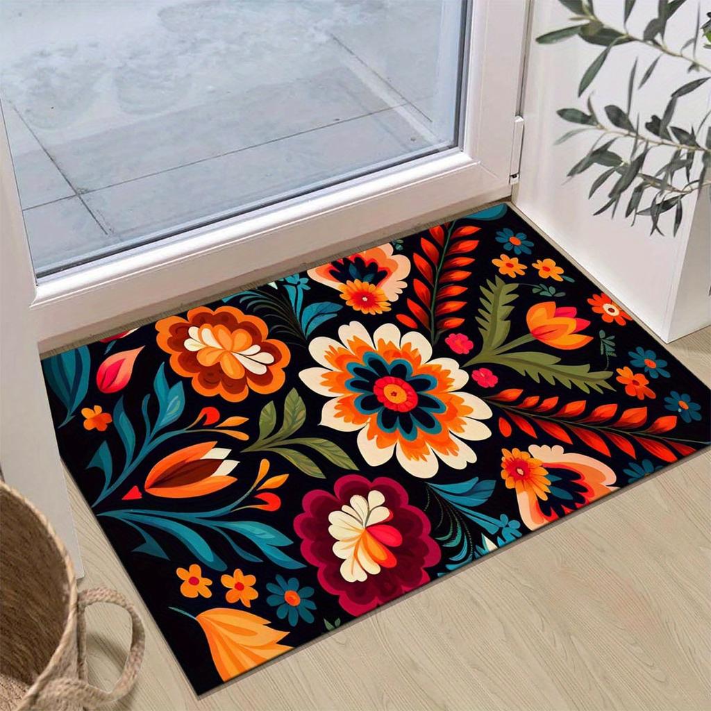 Chic Floral Non-Slip Rug - Washable, Perfect for Indoor/Outdoor Decor in Living Room, Bedroom, Kitchen, Office, Cafe & Restauran