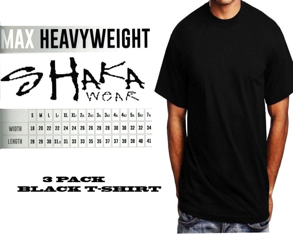 

3 Pack Shaka Wear Mens Max Heavyweight Black Basic Plain Tee Unisex T-Shirt XL