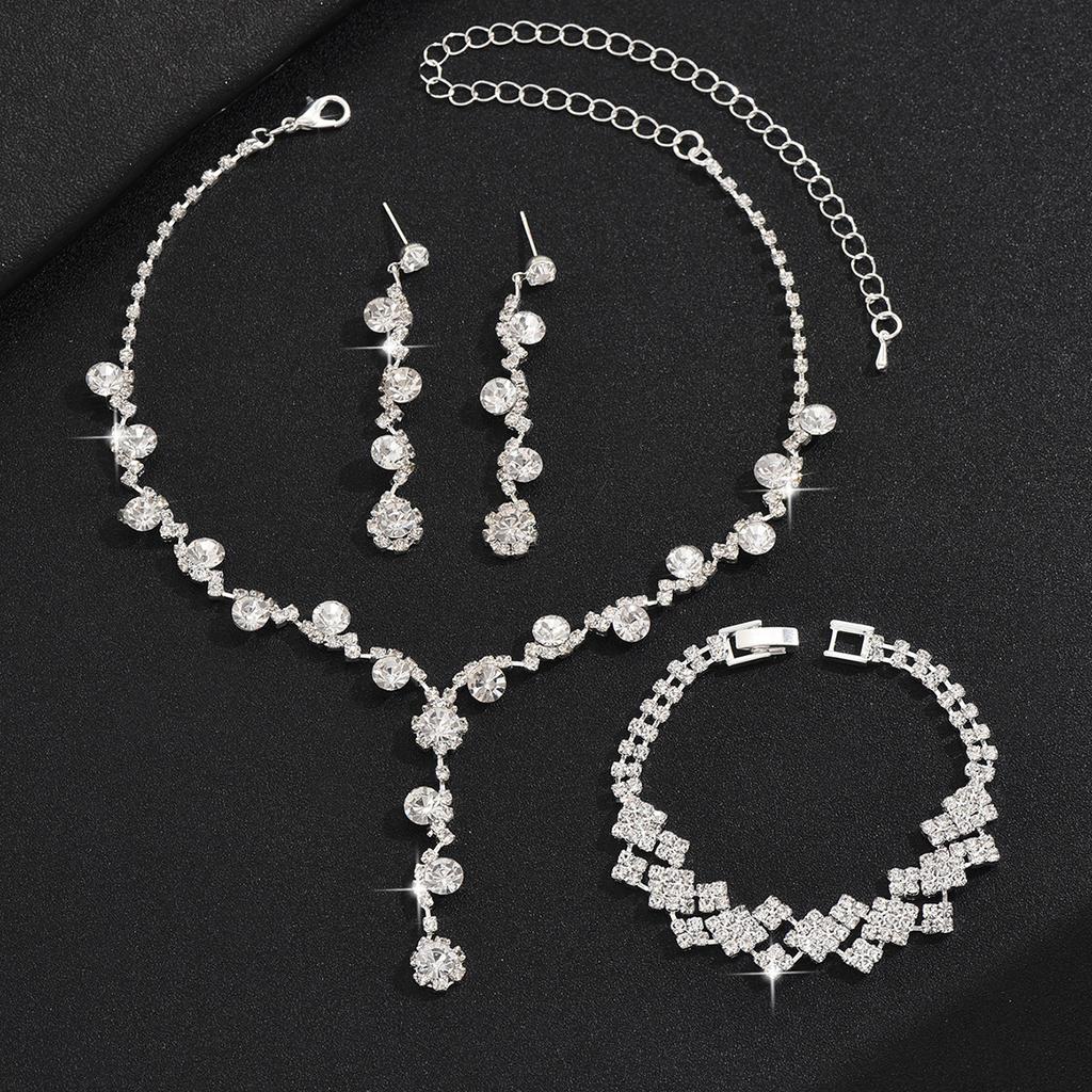 Rhinestone Jewelry, Necklace, Earrings, Bracelet, Three-Piece Jewelry Accessories Bride, Wedding Accessories Versatile