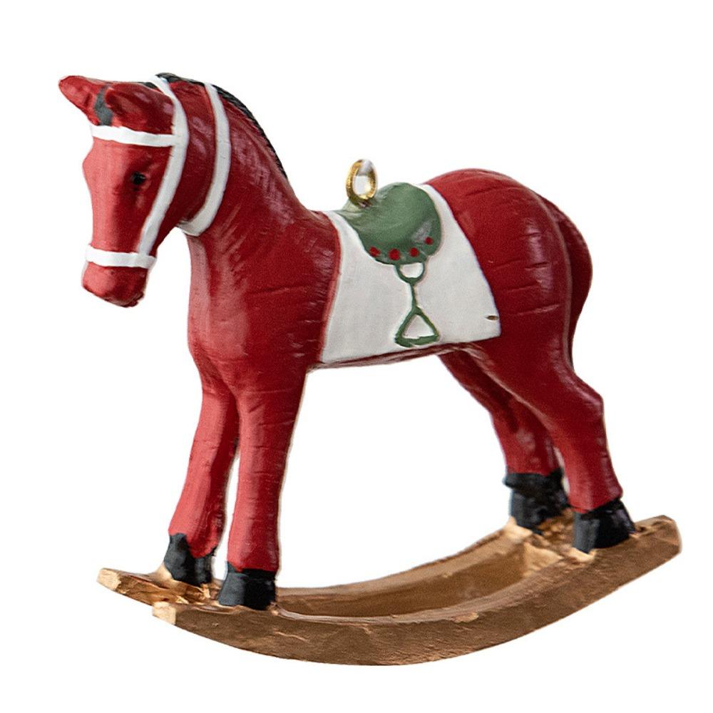 3D Cartoon Horse Christmas Retro Figurines Ornament Xmas Hanging Decoration  Holiday Party