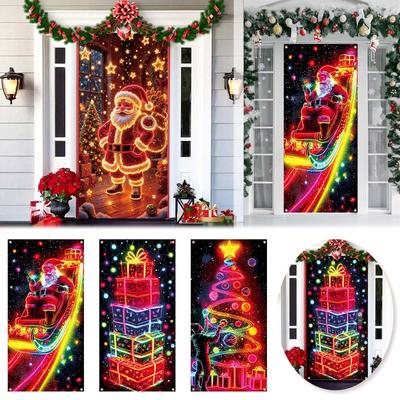 Door Christmas Decorations | UV Fluorescent Holiday Decorations - Garage Door Background Banners For DIY Enthusiasts' Holiday Celebrations.