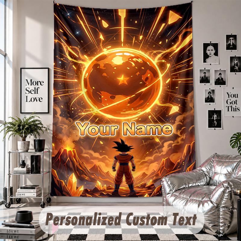 Wandbehang mit individuellem Namen & Text, Dragon Ball Dekorationstextil für Schlafzimmer