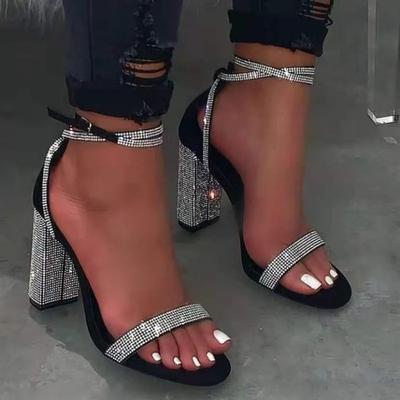 Damesschoenen met hoge hakken Strass Dikke Hakken Damessandalen Hoge Hakken Schoenen met Gespriem Dames