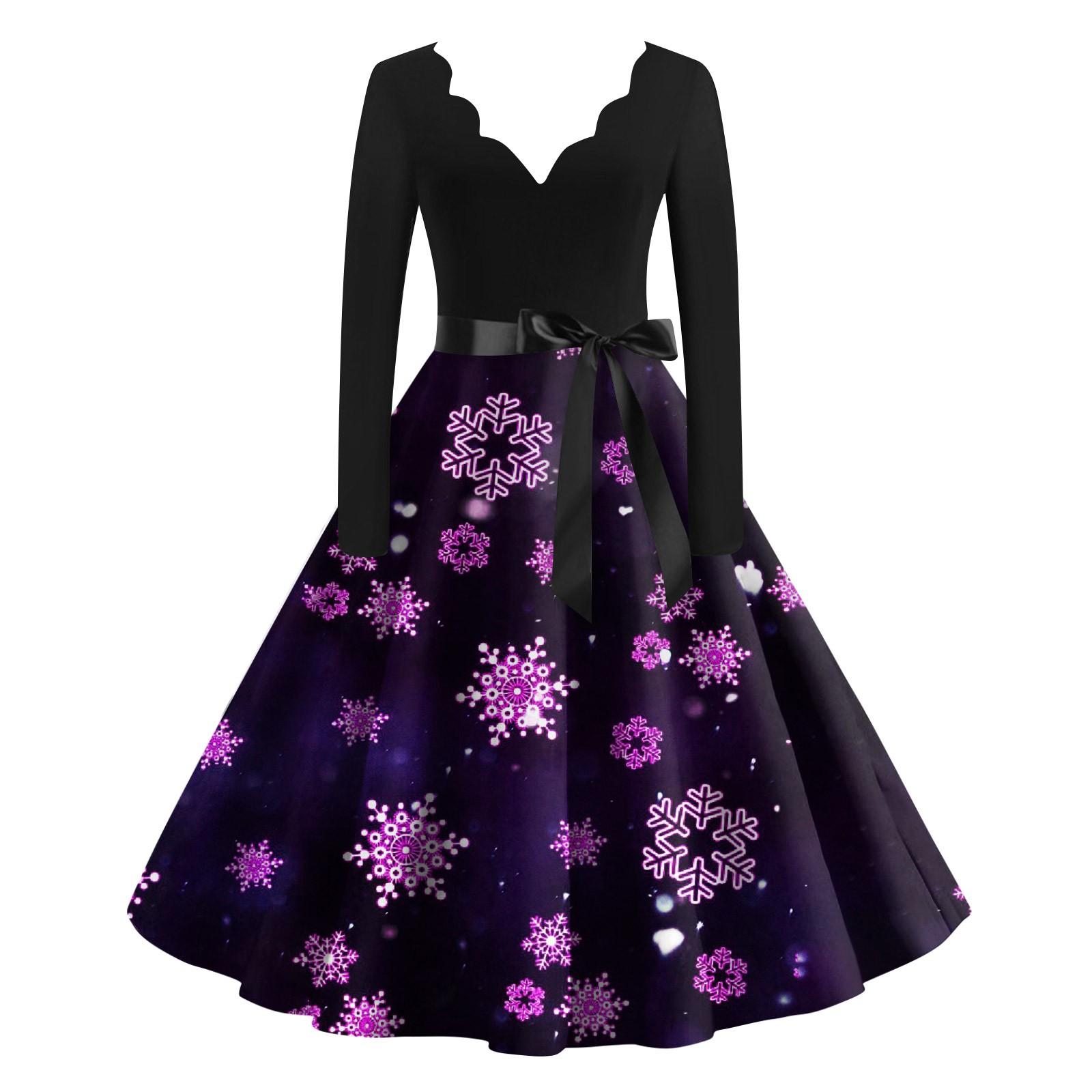 Женские рождественские повседневные модные винтажные платья с v-образным вырезом — фото 4