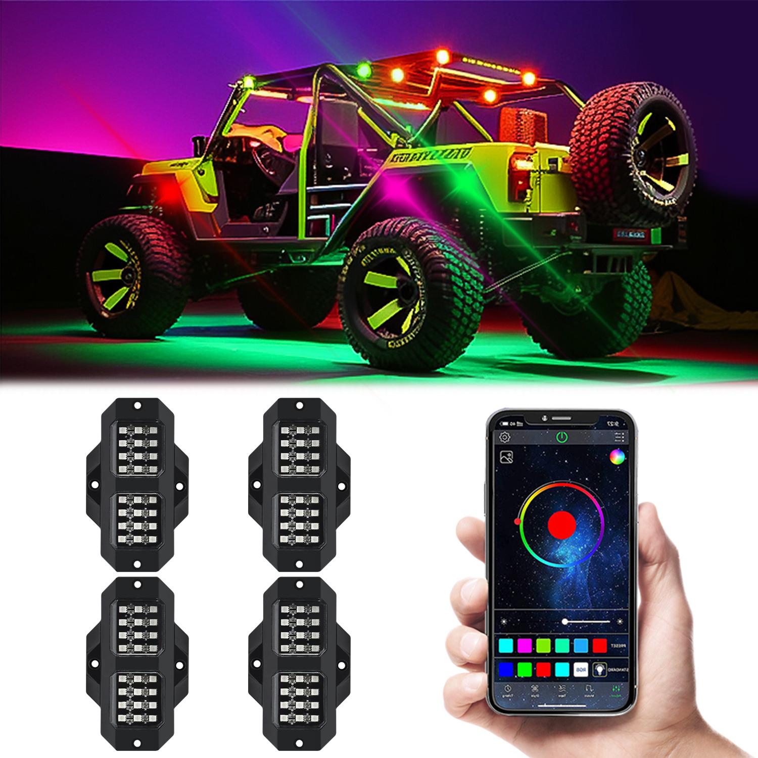 

G1 4 In 1 RGB Car Underglow Light Music Sync Bluetooth-Compatible LED Rock Light Kit for SUV Truck Type A