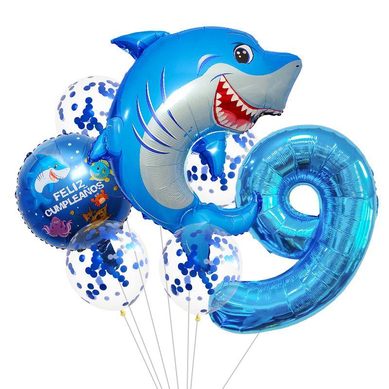 Ocean Theme Balloon Set Kids Birthday Number Balloon Decor