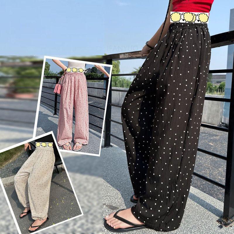 Summer Girls' Kids Polka Dot Straight Leg Pants Children Mosquito Proof Pants Thin Breathable  Wide Casual Trousers